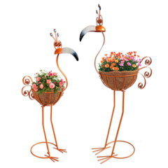 COOZZYHOUR toucan planters front view showing bright orange finish and paired display benefit