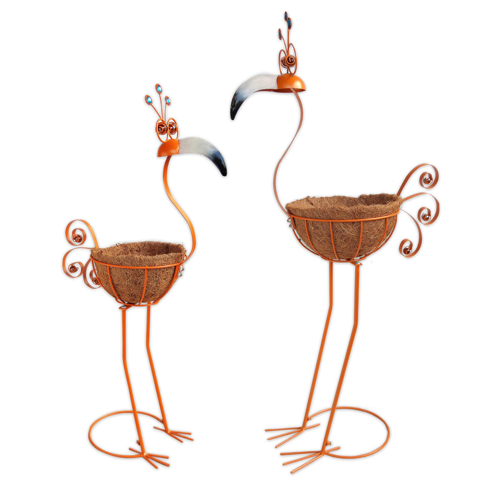 COOZZYHOUR toucan planters filled with flowers in a garden setting showing decorative charm benefit