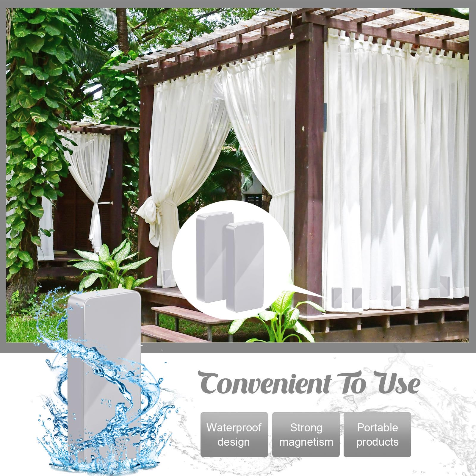 Copkim magnets holding an outdoor curtain steady against wind for calm patio