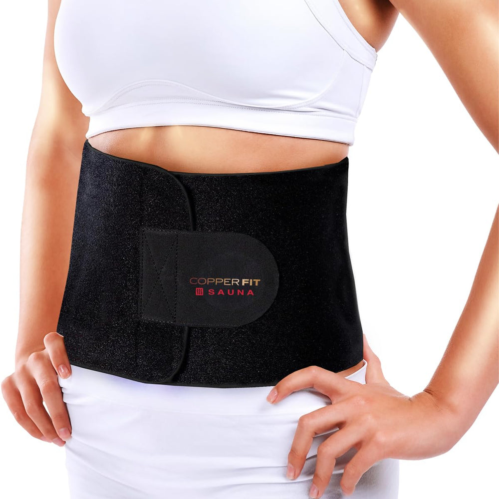 Copper Fit belt front view showing full wrap and secure fit for core support
