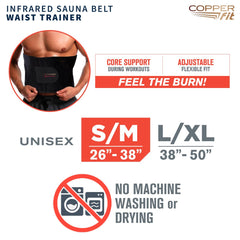 Person wearing Copper Fit belt during workout increasing midsection sweat