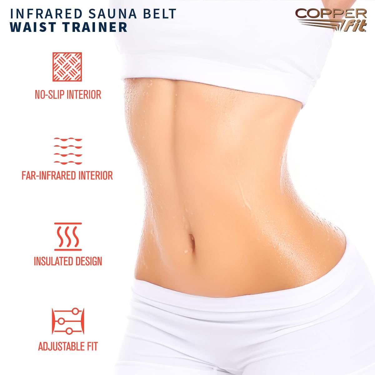 Copper Fit belt displayed on mannequin to show S/M size and coverage