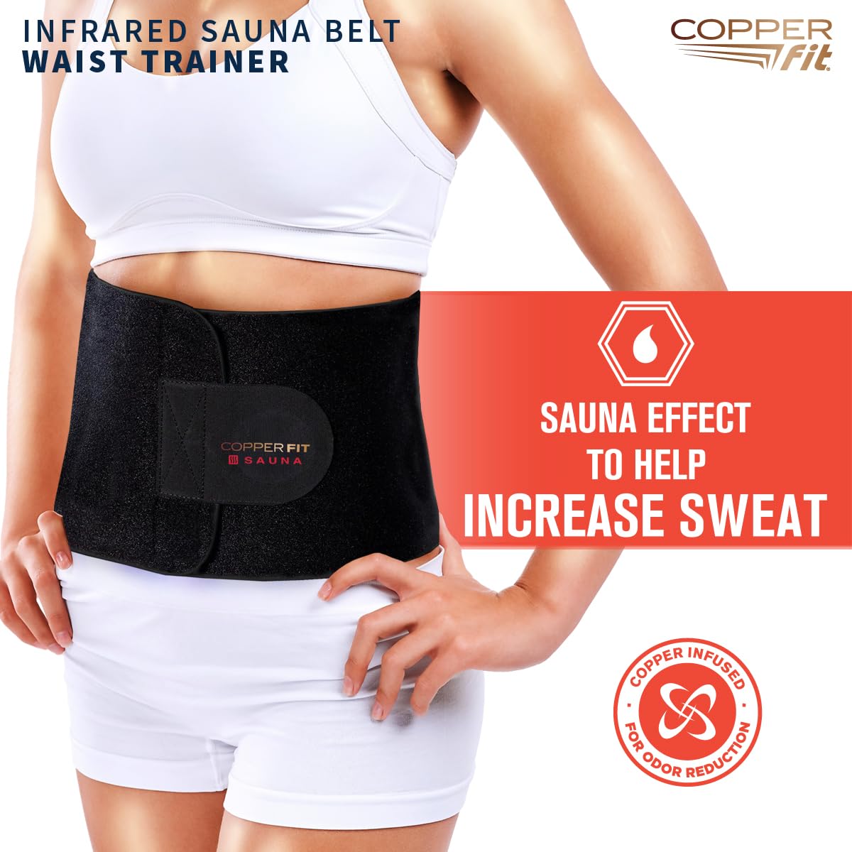 Copper Fit hook and loop closure detail offering adjustable compression