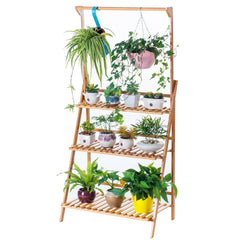 COPREE front view of 3-tier hanging bamboo plant stand showing neat display benefit
