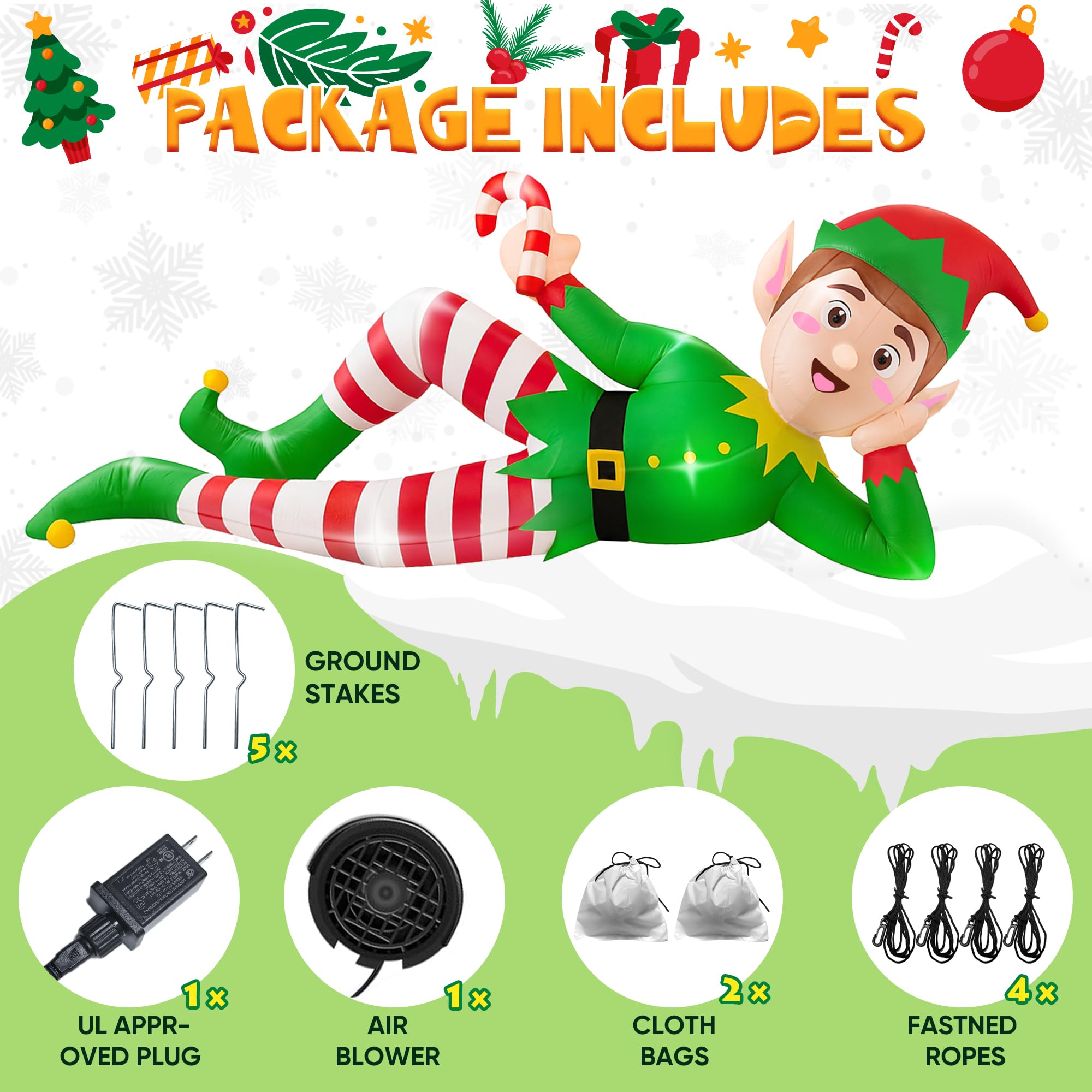 CORALMEE inflatable elf positioned on a lawn offering instant holiday charm