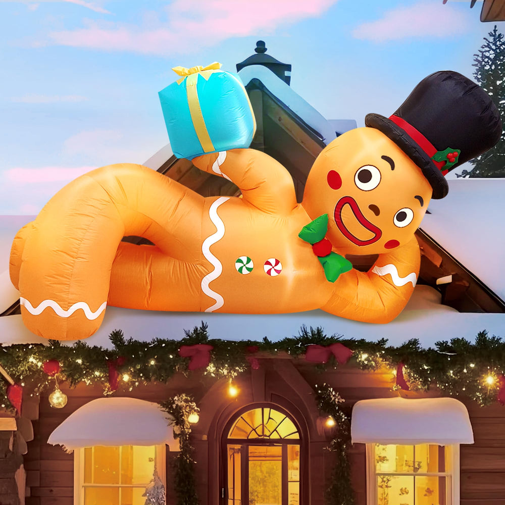 CORALMEE front view of 10ft gingerbread inflatable, festive focal point