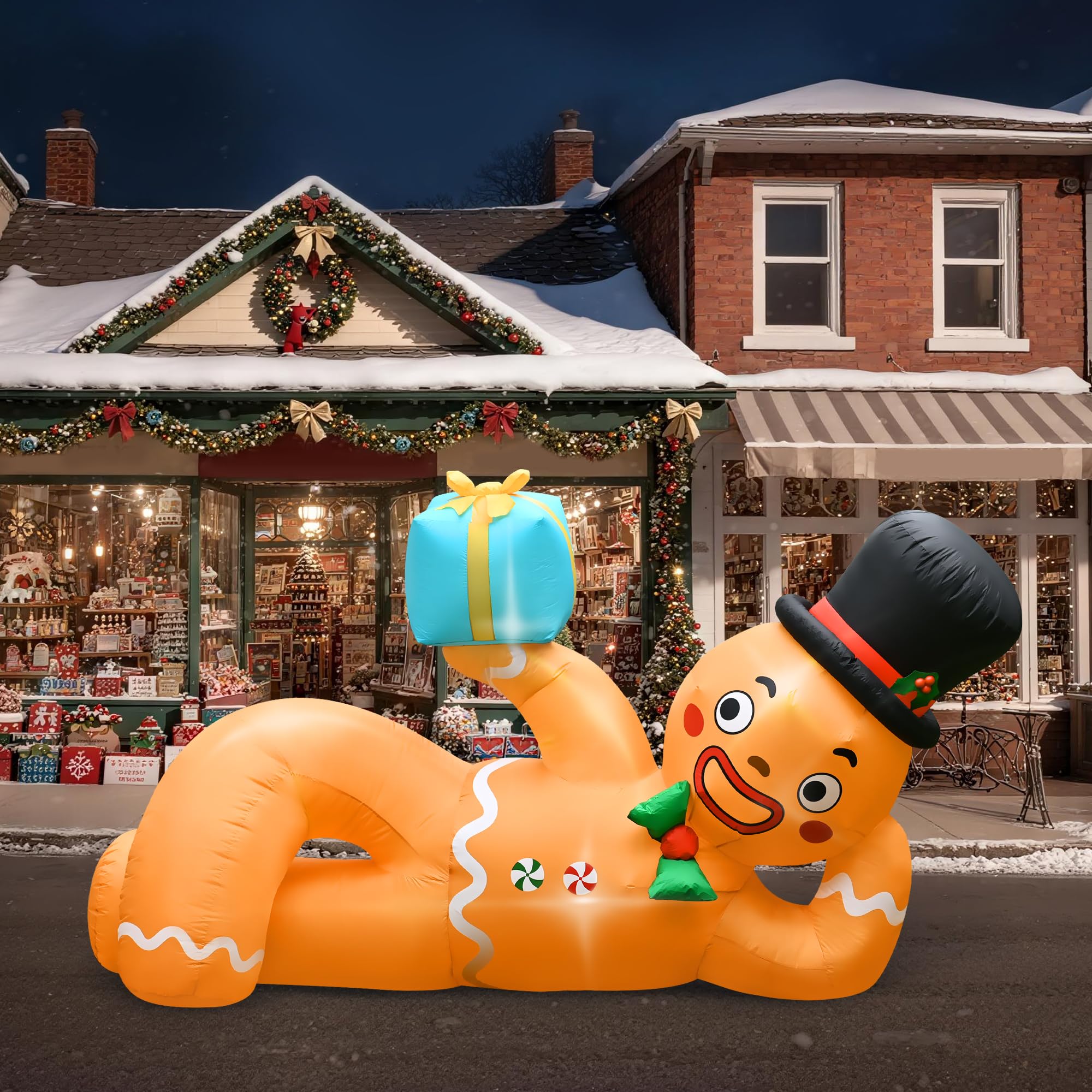 CORALMEE lit at night in yard creating bright, family-friendly holiday display