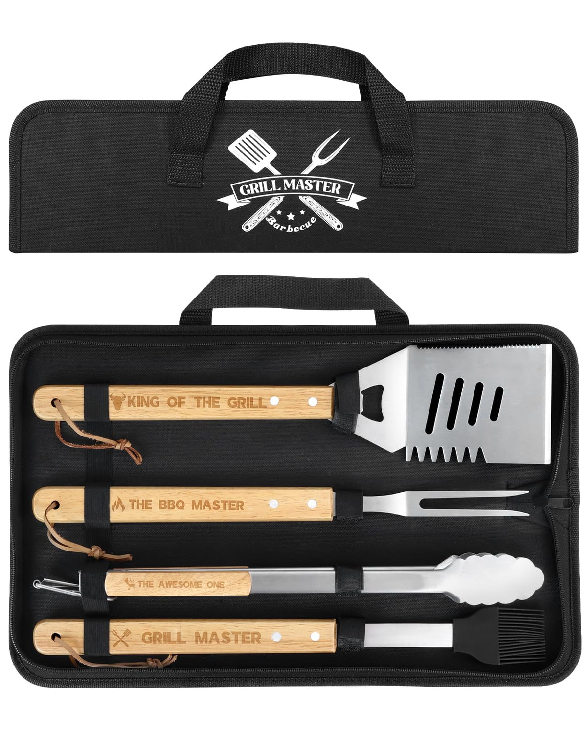 Coralogo front view of boxed grill set showing complete kit and portability