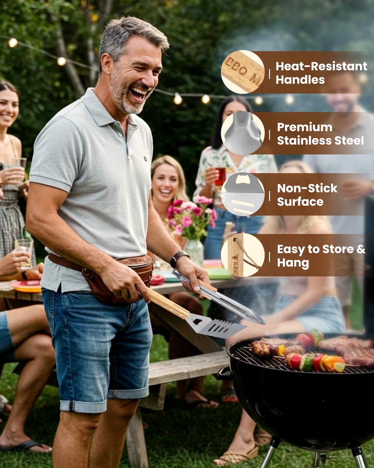 Coralogo wooden handle detail highlighting heat-resistant comfortable grip