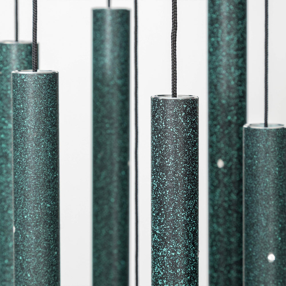 Corinthian Bells close-up of powder-coated aluminum tubes highlighting durable tone