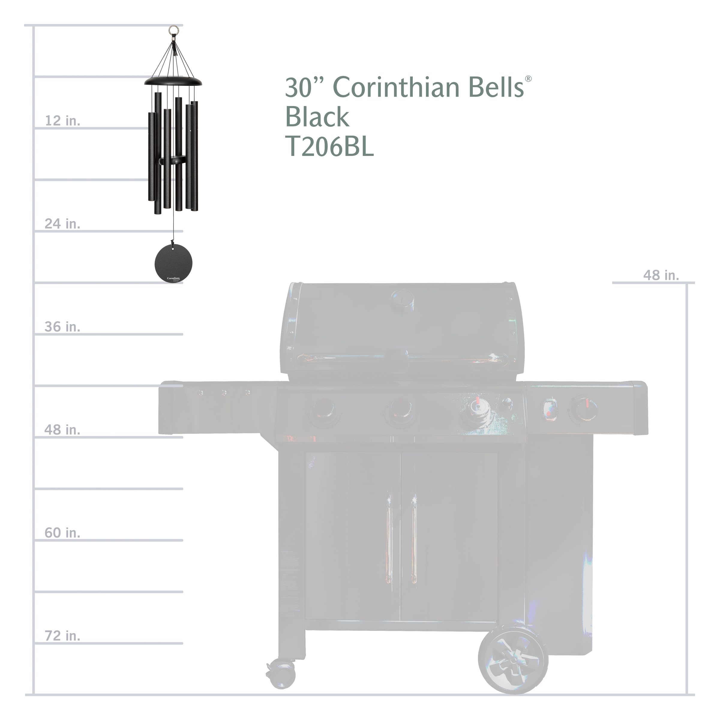 Corinthian Bells suspended on porch showing installation and weather durability