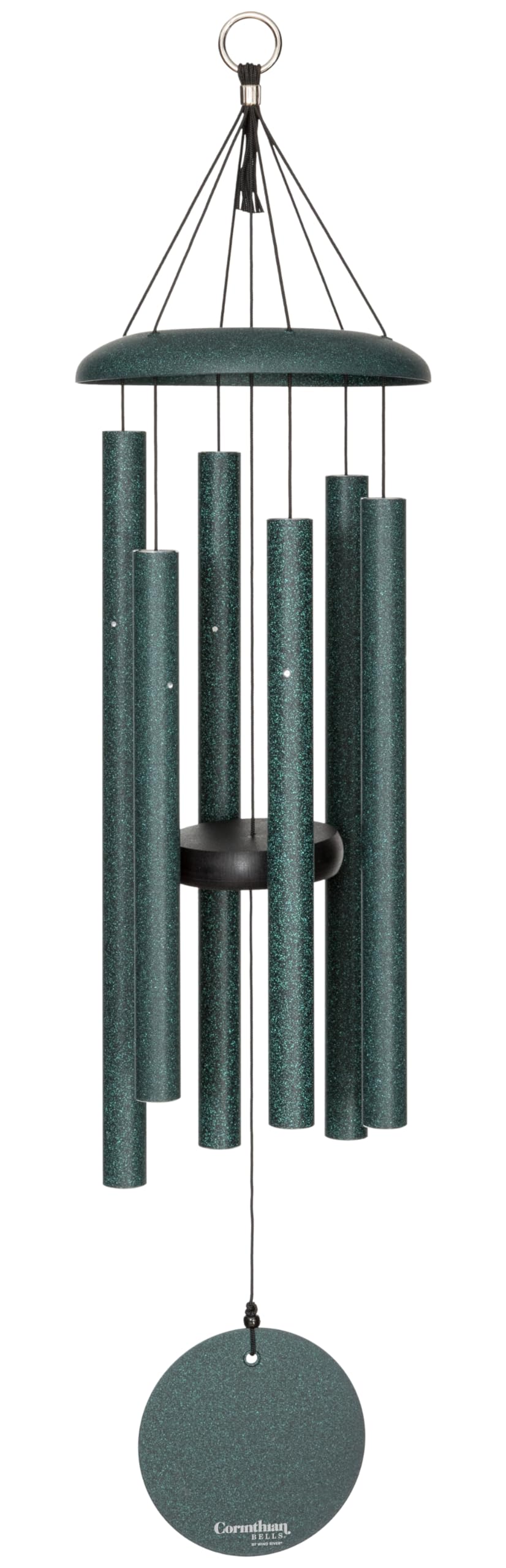Corinthian Bells front view green chime showing elegant outdoor presence and calming sound