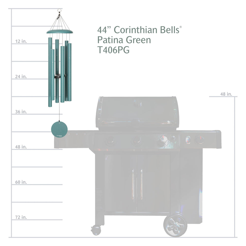 Corinthian Bells hanging ring and UV-treated cord detail benefit: durable outdoor suspension