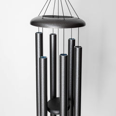 Corinthian Bells wind sail detail showing redwood sail and balanced movement benefit