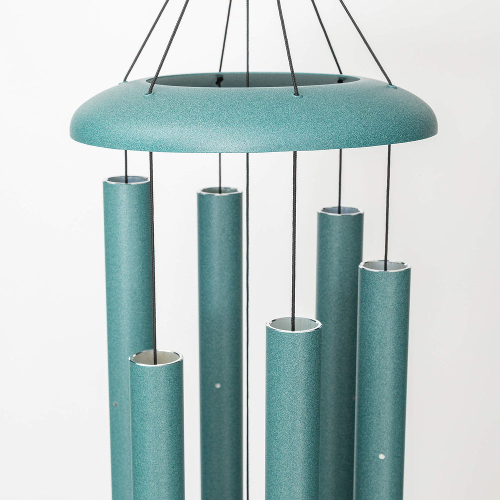 Corinthian Bells wind sail detail showing circular sail benefit: gentle, non-contact strikes
