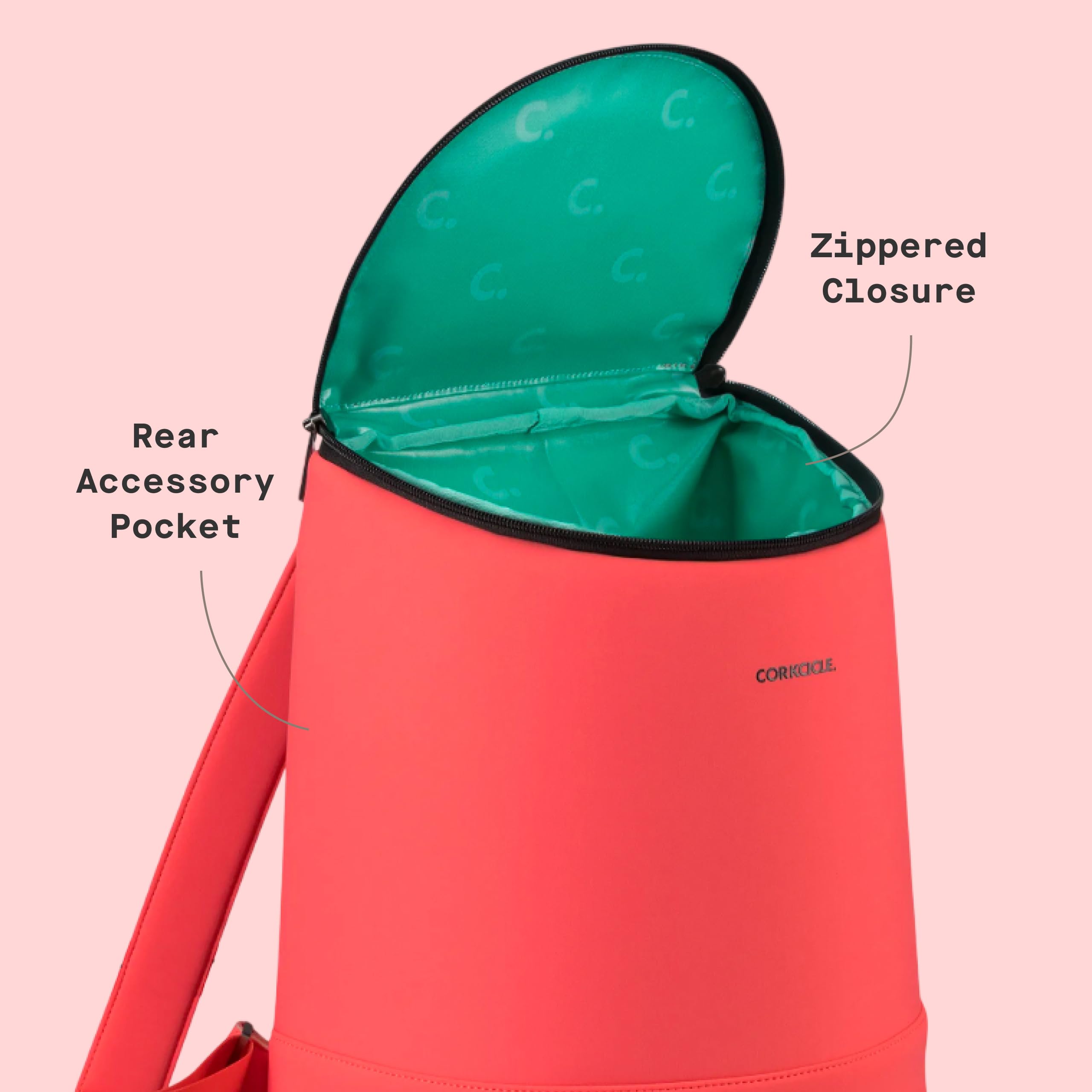 Corkcicle EOLA back padded straps visible for comfortable all-day carry