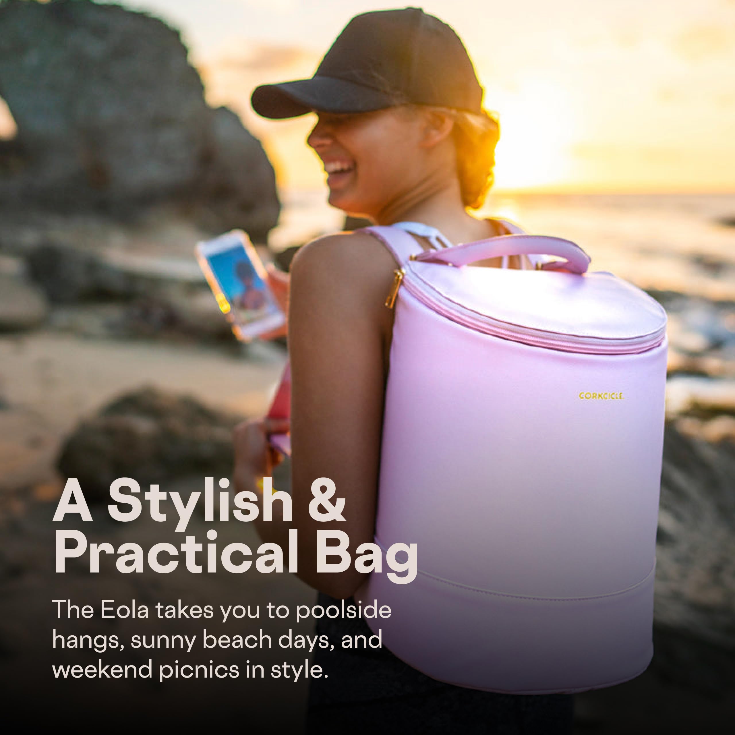 Corkcicle EOLA back panel and padded straps showing comfortable carry support