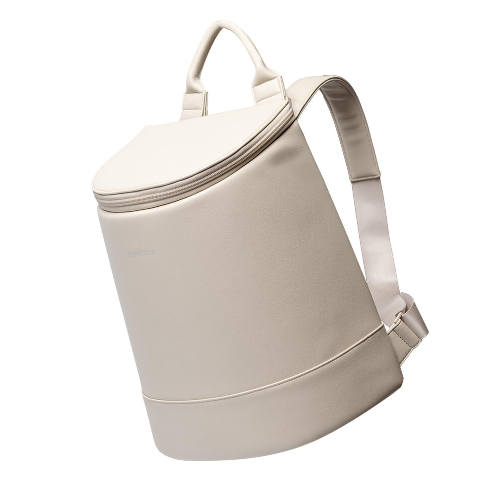 Corkcicle EOLA front view in latte showing sleek cooler backpack and style