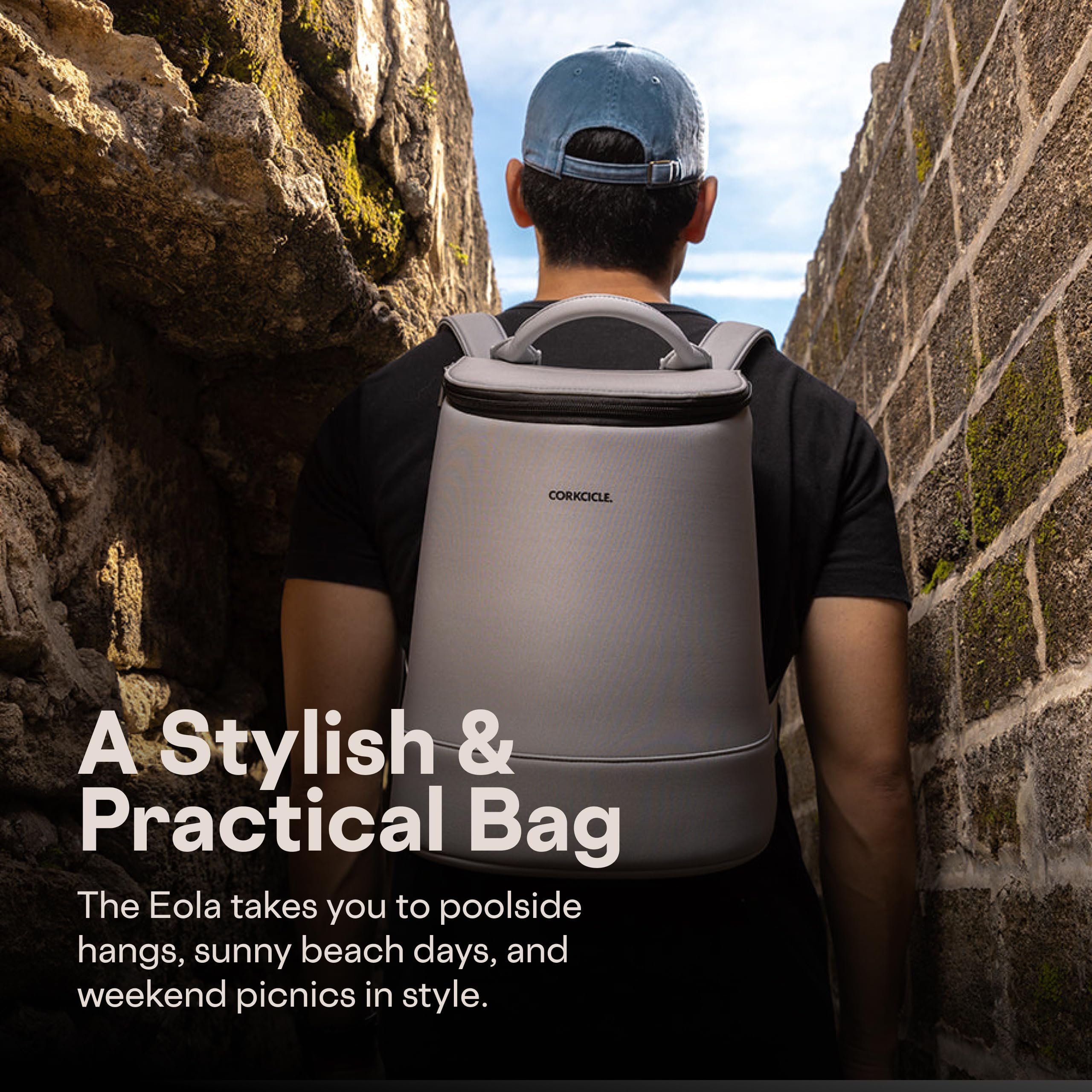 Corkcicle EOLA on a picnic blanket showing portable chilled beverages and lifestyle use