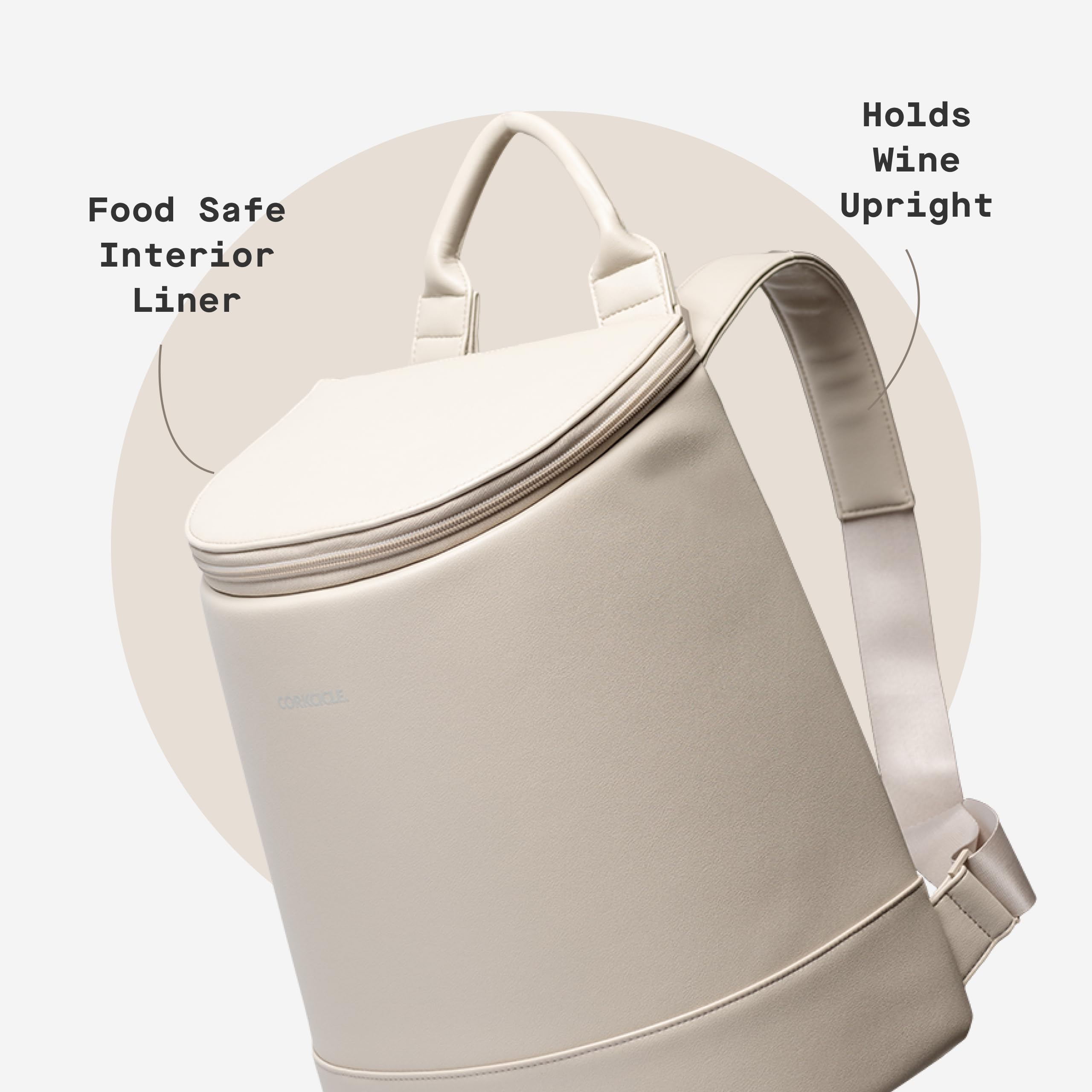 Corkcicle EOLA zipper and seam detail demonstrating leak-resistant construction