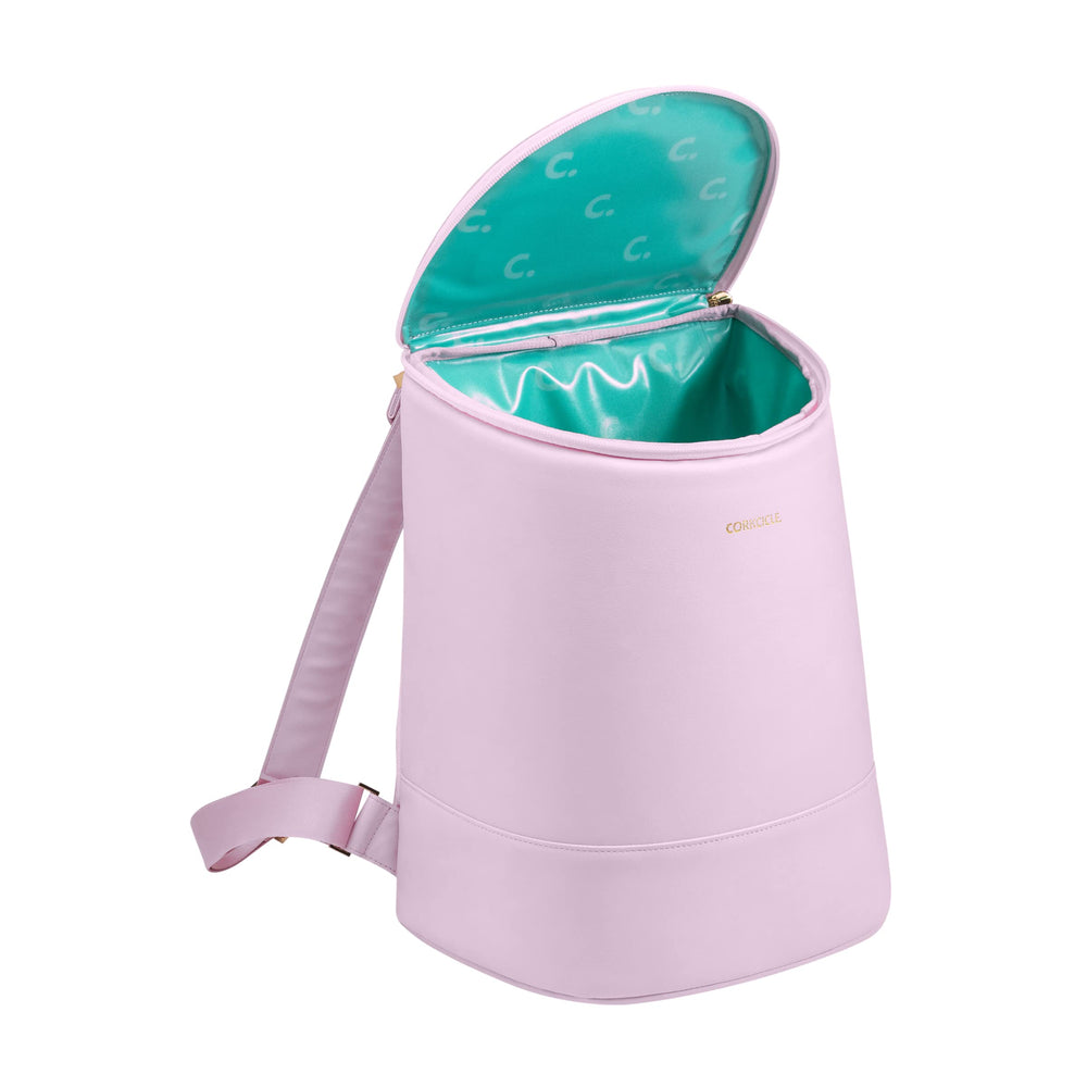 Corkcicle EOLA next to a standard daypack for size comparison and capacity clarity