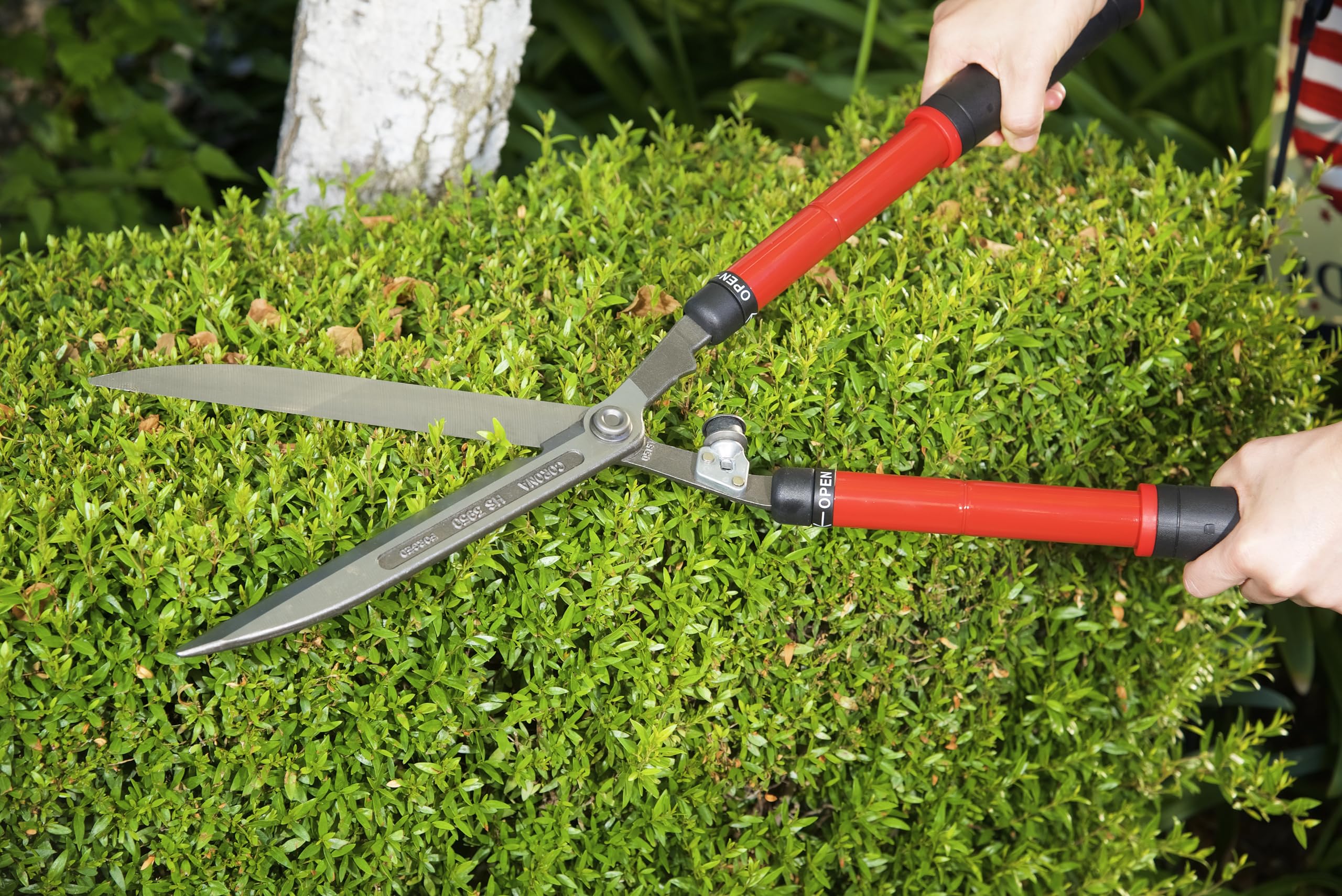 Corona Clipper extended handles illustrating extra reach and control