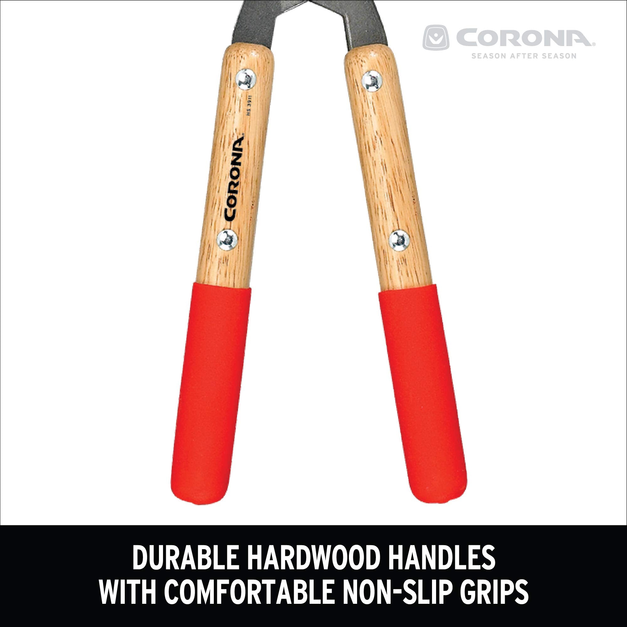 Corona Clipper hardwood handle close-up illustrating secure grip and durability