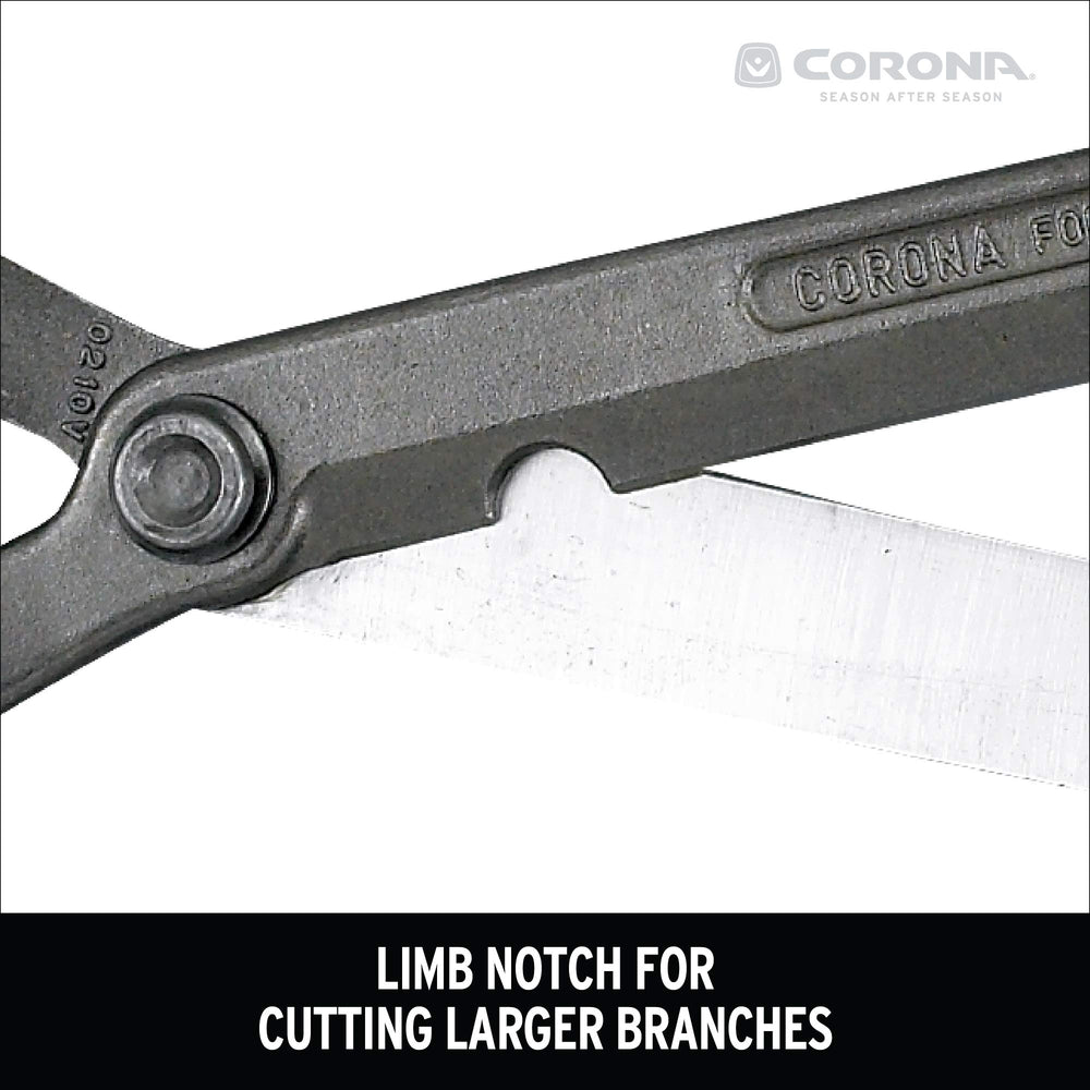 Corona Clipper shears in use trimming a hedge demonstrating clean, controlled results