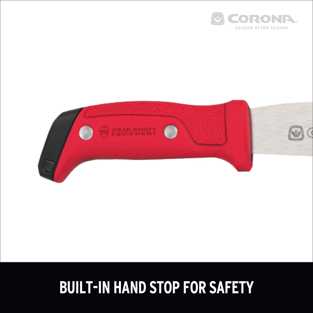 Corona Clipper machete next to ruler showing 22-inch blade for extended cutting reach