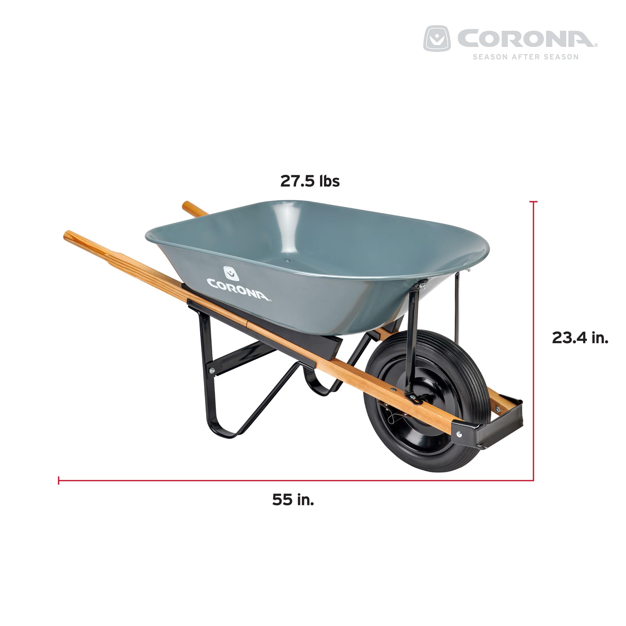 Corona Clipper 15-inch flat-free tire close-up offering puncture-free, low-maintenance use