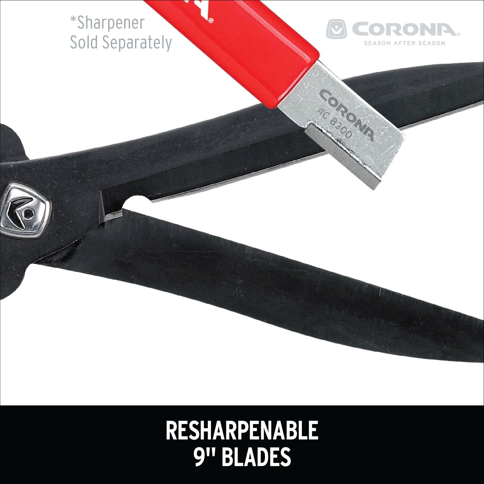 Corona Clipper next to ruler showing 9-inch blade for scale and accuracy