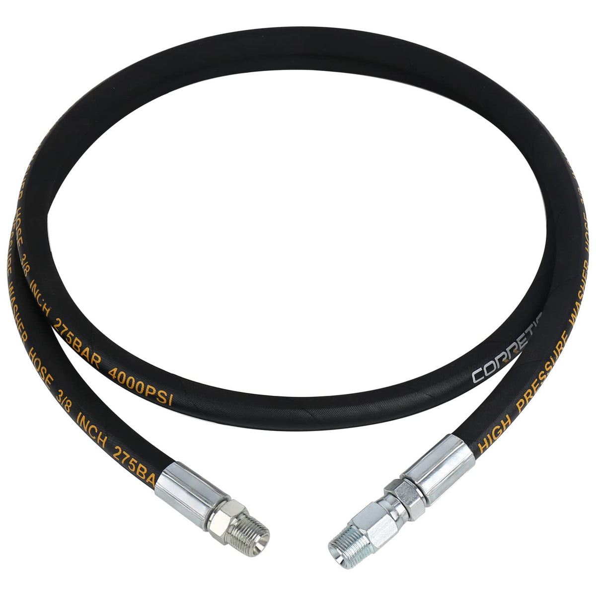 Corretic front view of 6ft whip hose showing compact reel-friendly design and reliability