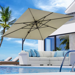 COSIEST cantilever front view showing full 10x10 canopy and shaded seating benefit