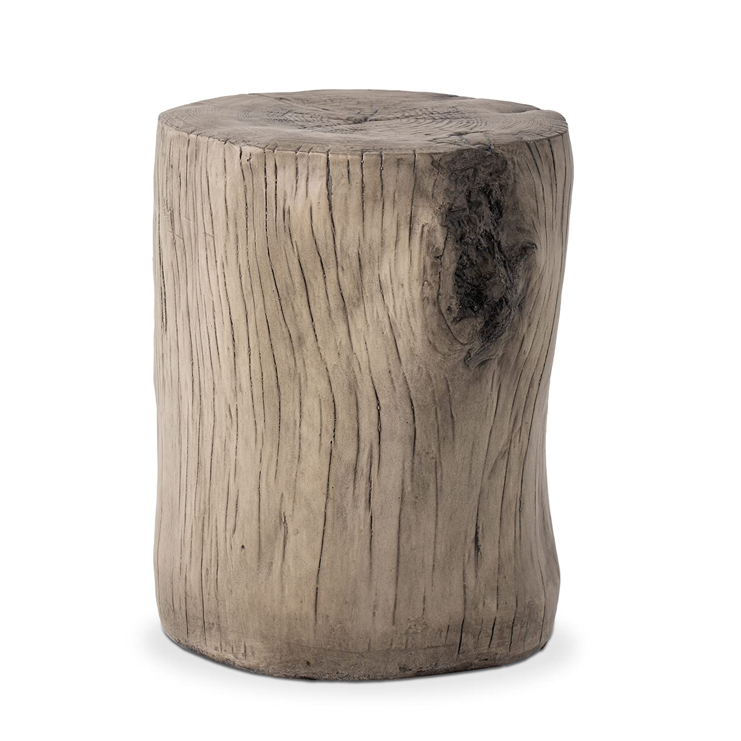 COSIEST front view of faux wood stump showing antique gray finish and versatile use