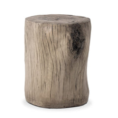 COSIEST front view of faux wood stump showing antique gray finish and versatile use