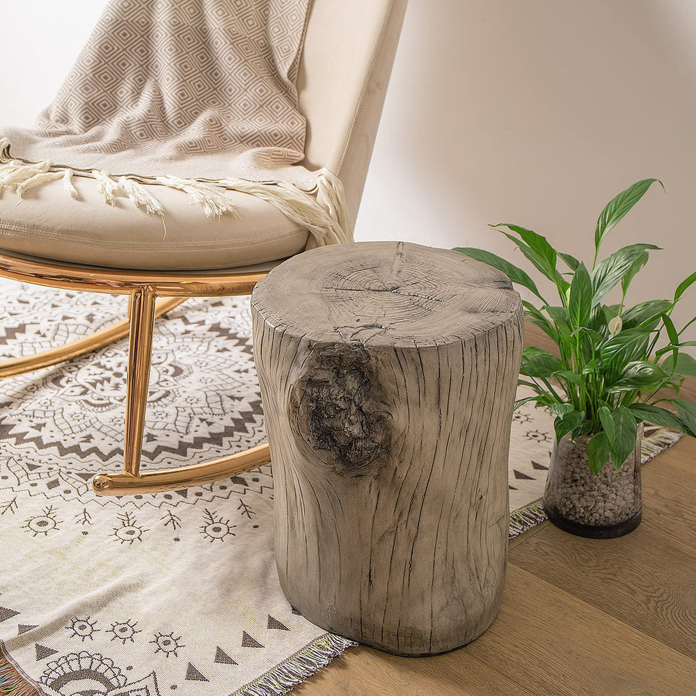 COSIEST stump on patio beside chair demonstrating outdoor styling and durability