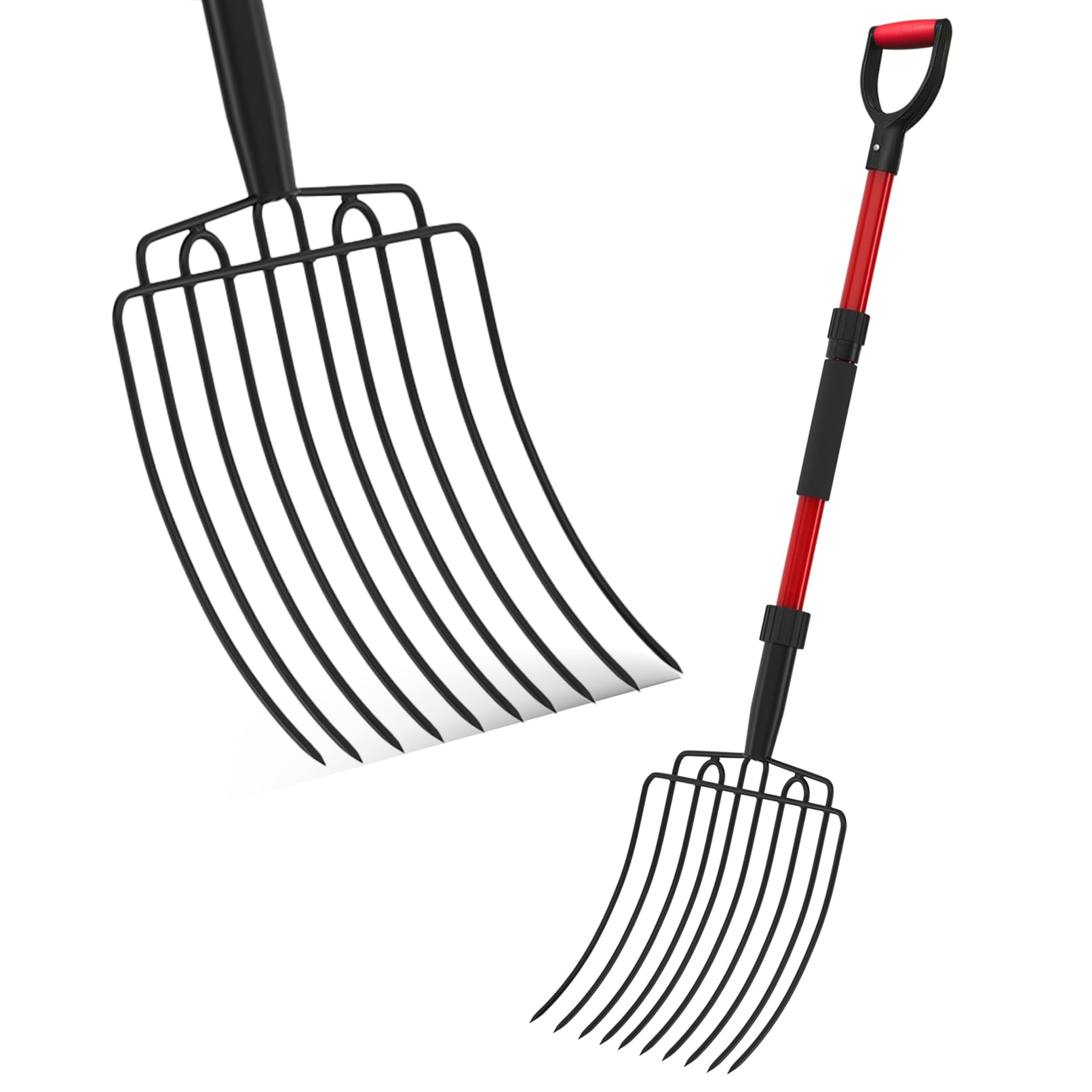 COSITA front view showing wide 10-tine head and red finish for efficient scooping