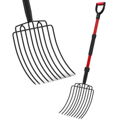 COSITA front view showing wide 10-tine head and red finish for efficient scooping