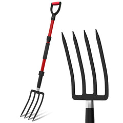 COSITA pitch fork front view showing red steel head and fiberglass shaft for durable use