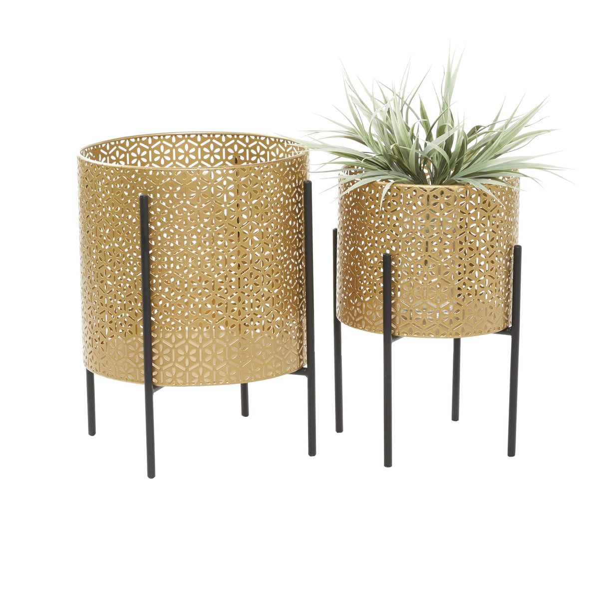 CosmoLiving gold planter front view showing modern silhouette and elegant finish