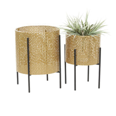 CosmoLiving gold planter front view showing modern silhouette and elegant finish
