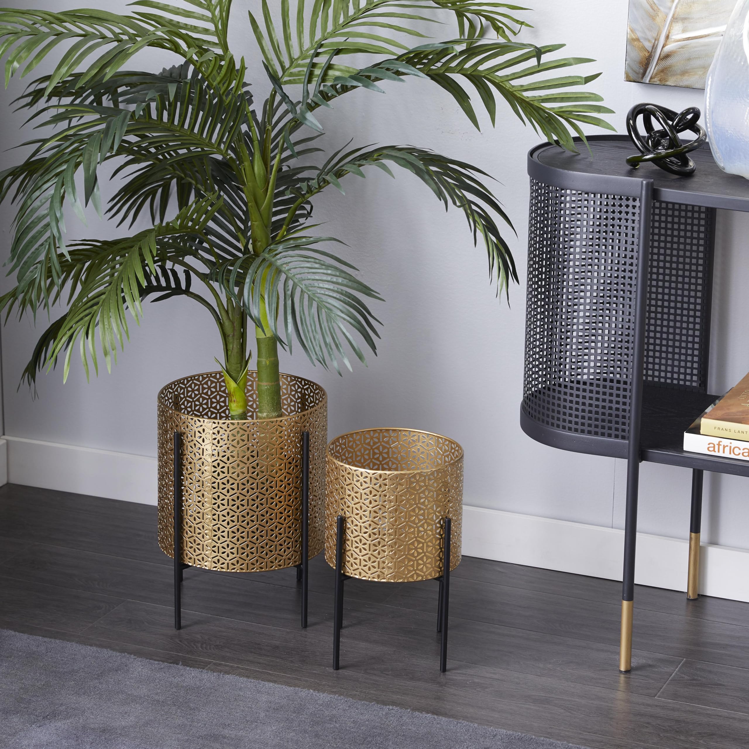 CosmoLiving planter next to books showing scale and placement benefit