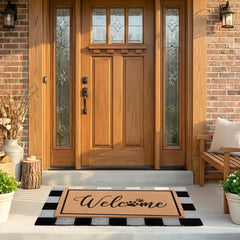 Cosovia buffalo plaid rug front view adding cozy style and floor protection