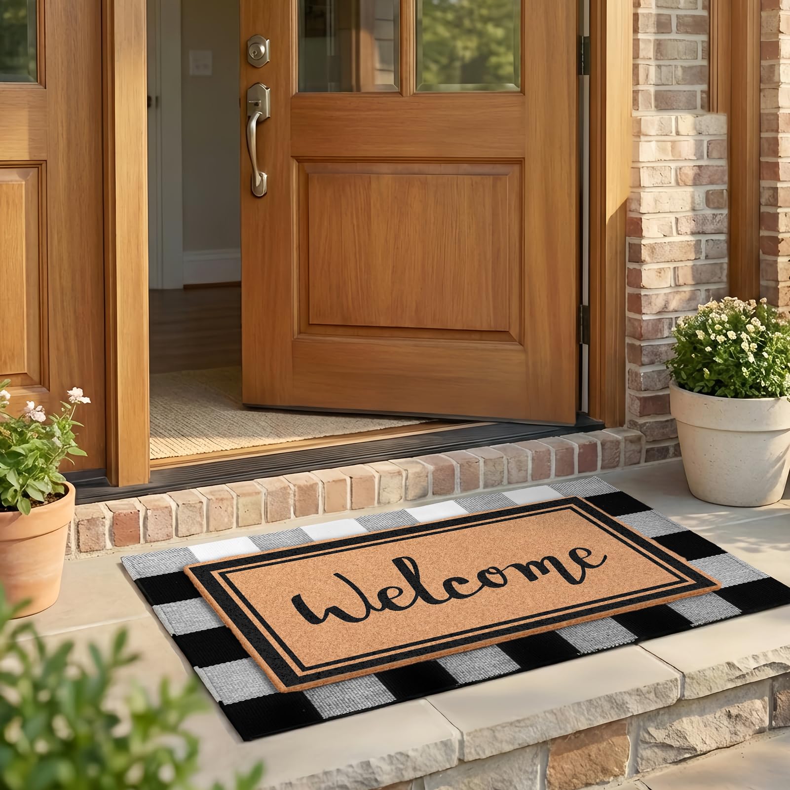 Cosovia layered mats in doorway demonstrating tidy, welcoming entry