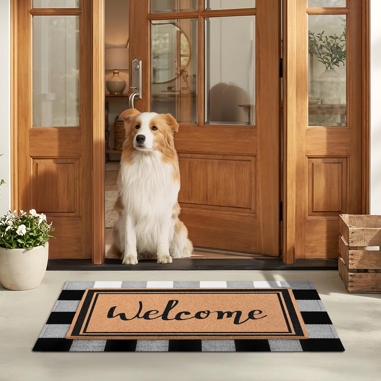 Cosovia mats on porch lifestyle scene creating inviting curb appeal