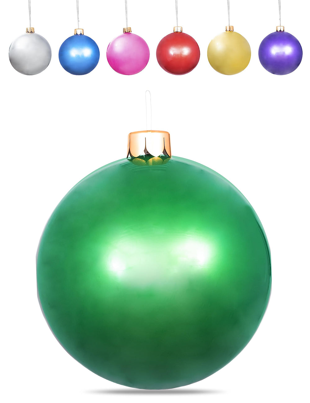 Costume Agent front packaging showing inflatable ornament ball and size options, enhances quick setup