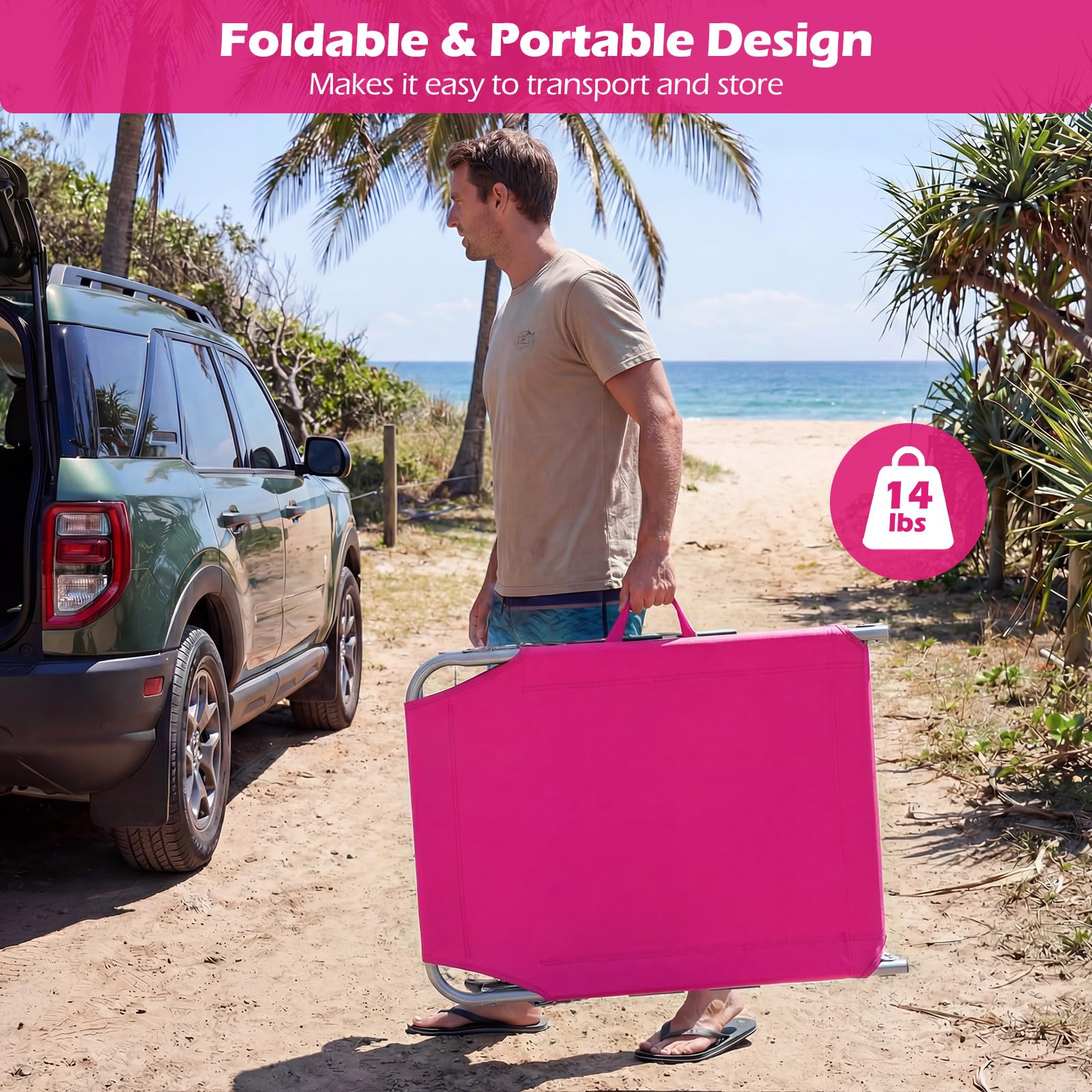 COSTWAY chair in use on beach illustrating stable support and easy transport