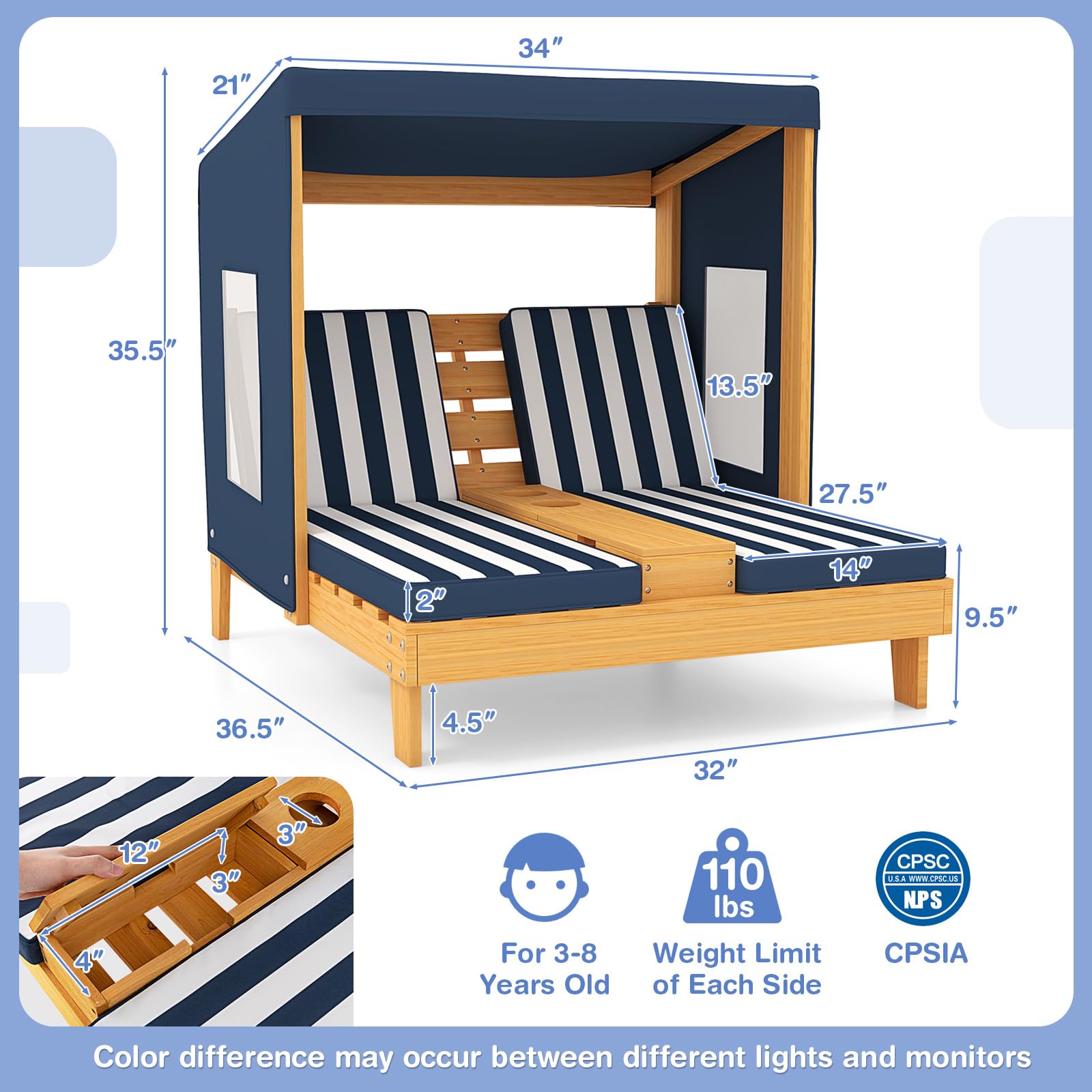 COSTWAY lifestyle image with two kids sharing lounge for safe play