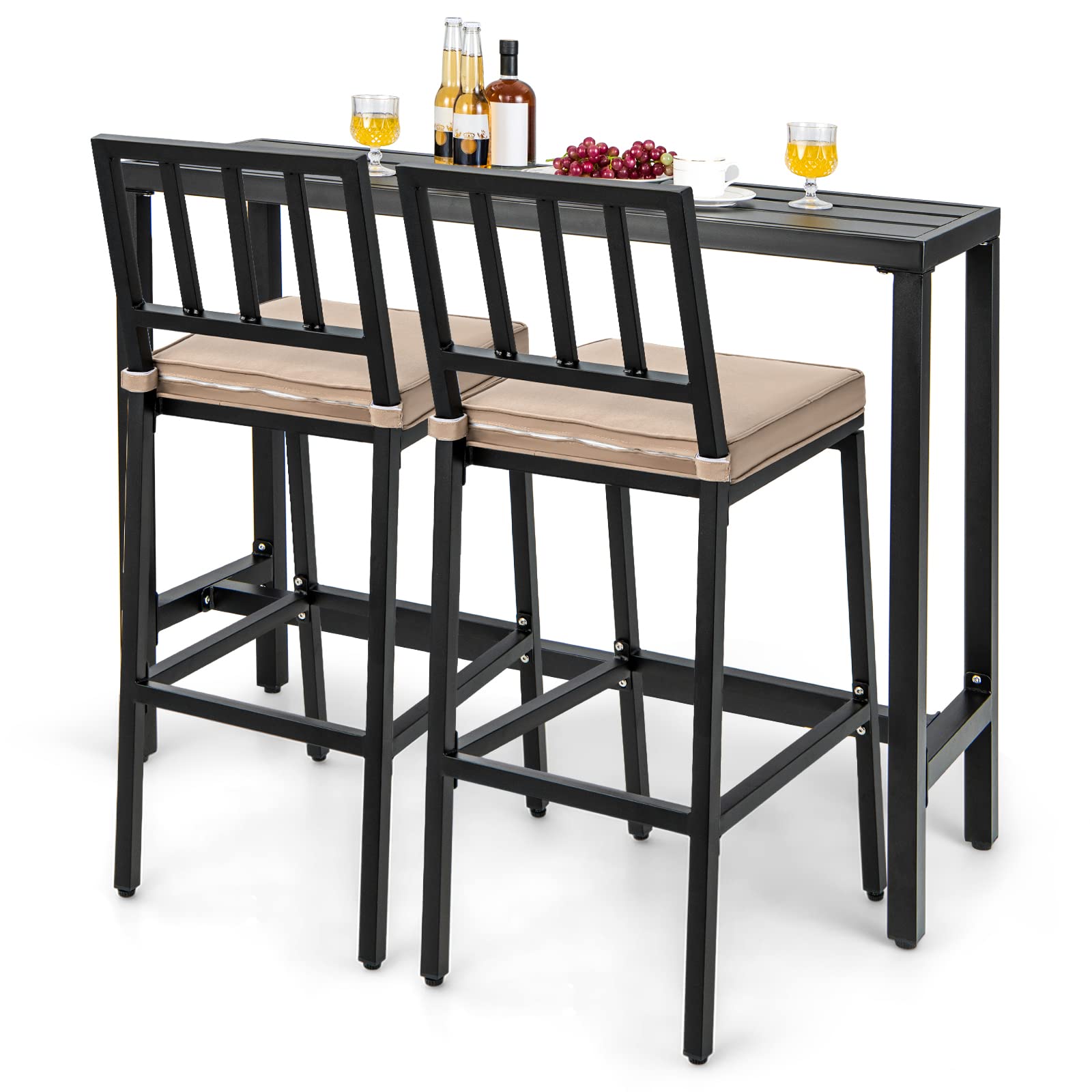 COSTWAY front view of 48 inch pub table set showing compact outdoor layout and social use