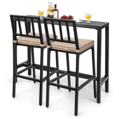 COSTWAY front view of 48 inch pub table set showing compact outdoor layout and social use